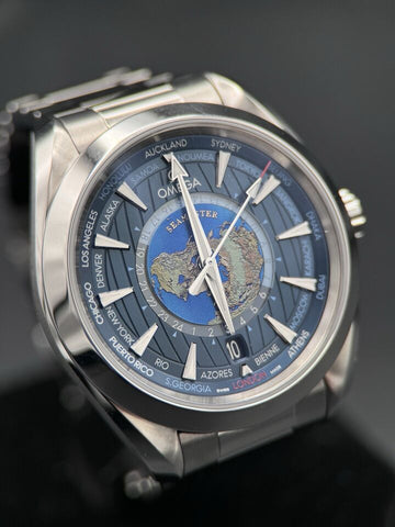 2022 Omega Seamaster Aqua Terra 150M Master Chronometer 43 Worldtimer Stainless Steel / Blue / Bracelet