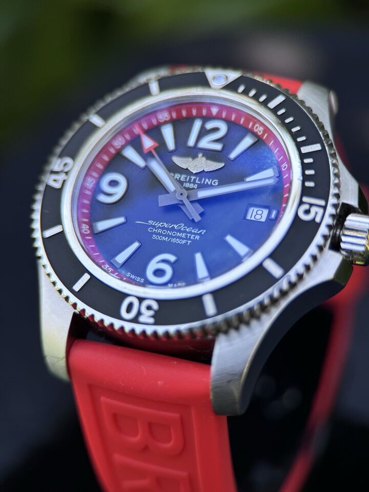 Breitling Superocean 42 Exclusive A17366 Unworn Red and Black Custom Strap
